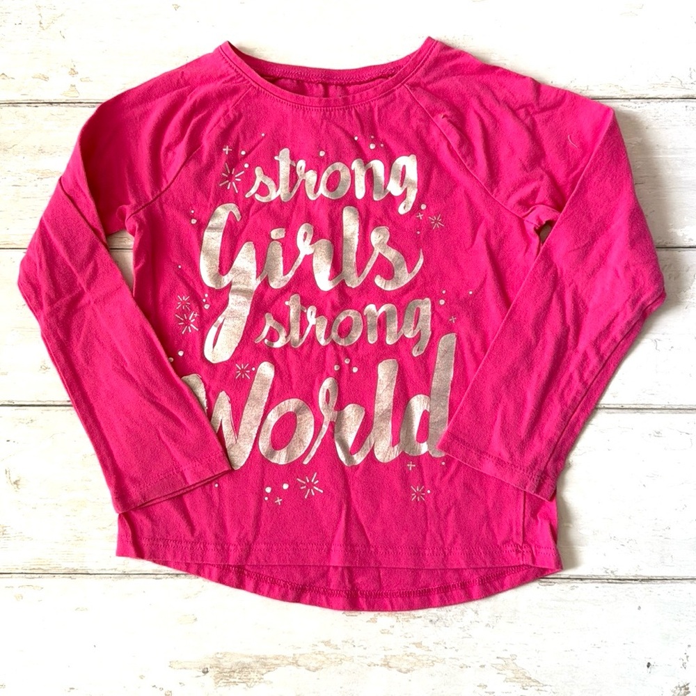 Girls 5T Long Sleeve Short Hot Pink Strong Girls Size 5 Kids Top